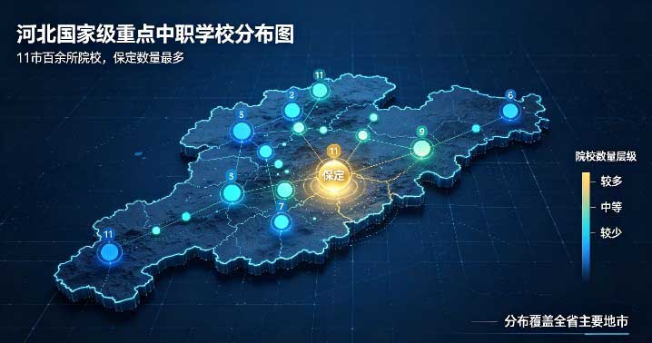 河北国家级重点中职学校分布图：11市百余所院校，保定数量最多